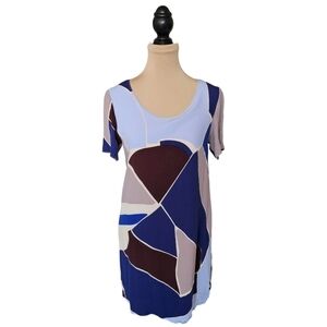 Wilfred Blue Grey Beige Short Sleeve Patterned Dress Sz M